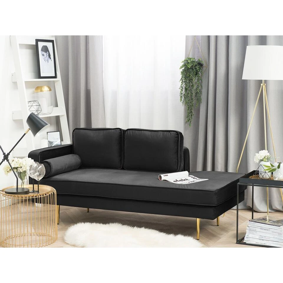 MIRAMAS - Chaise Longue - Zwart - Linkerzijde - Fluweel 4 MIRAMAS - Chaise Longue - Zwart - Linkerzijde - Fluweel - Afbeelding 2