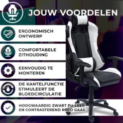 Ocazi New York Gaming Stoel - Bureaustoel - Zwart/Wit -Meubelwinkel 07086b7aefe241fda393ffdd82f04c9e