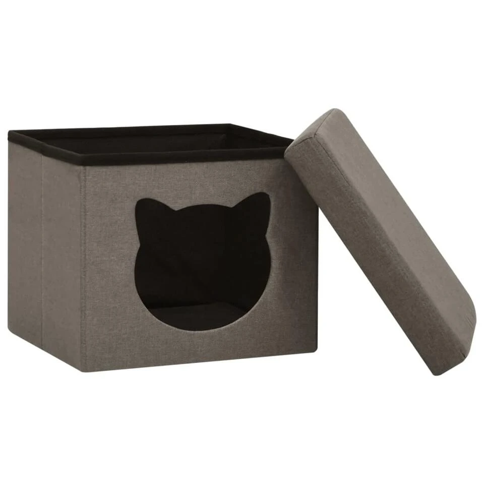 VidaXL Opbergkruk Met Kattenpatroon Inklapbaar Stof Taupe 6 VidaXL Opbergkruk Met Kattenpatroon Inklapbaar Stof Taupe - Afbeelding 4