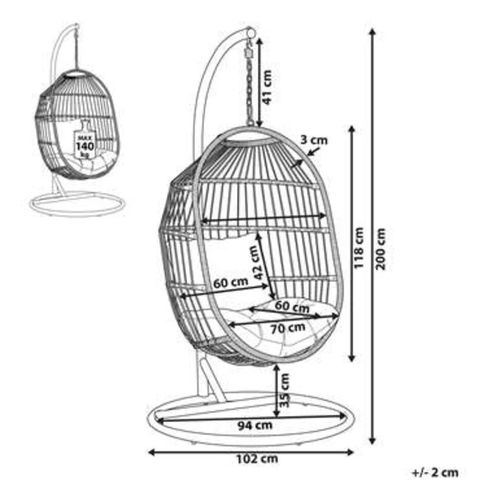Beliani Hangstoel ALBA - Beige Pe Rotan 4 Beliani Hangstoel ALBA - Beige Pe Rotan - Afbeelding 2