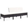 VidaXL 3-delige Loungeset Met Kussens Poly Rattan Zwart