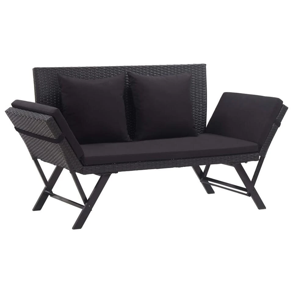 VidaXL Tuinbank Met Kussens 176 Cm Poly Rattan Zwart Overig 3 VidaXL Tuinbank Met Kussens 176 Cm Poly Rattan Zwart Overig