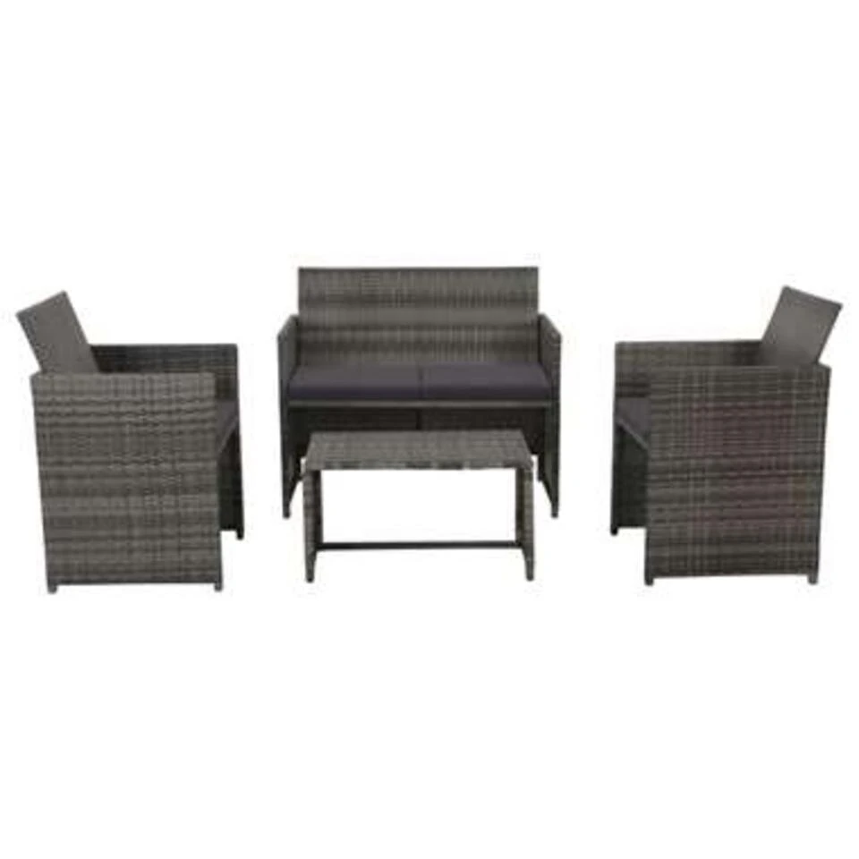 VidaXL 4-delige Loungeset Met Kussens Poly Rattan Grijs 70x40x38 Cm 3 VidaXL 4-delige Loungeset Met Kussens Poly Rattan Grijs 70x40x38 Cm