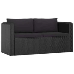VidaXL 2-delige Loungeset Met Kussens Poly Rattan Zwart