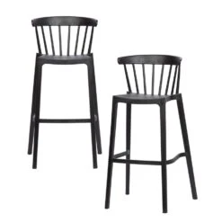 WOOOD Barstoel Binnen/Buiten Bliss - Kunststof - Zwart - Set Van 2