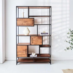 Industriële Kast Mateo 120x200 Cm - 40x120x202 Cm - Mangohout - Bruin -Meubelwinkel 1000041718 0101