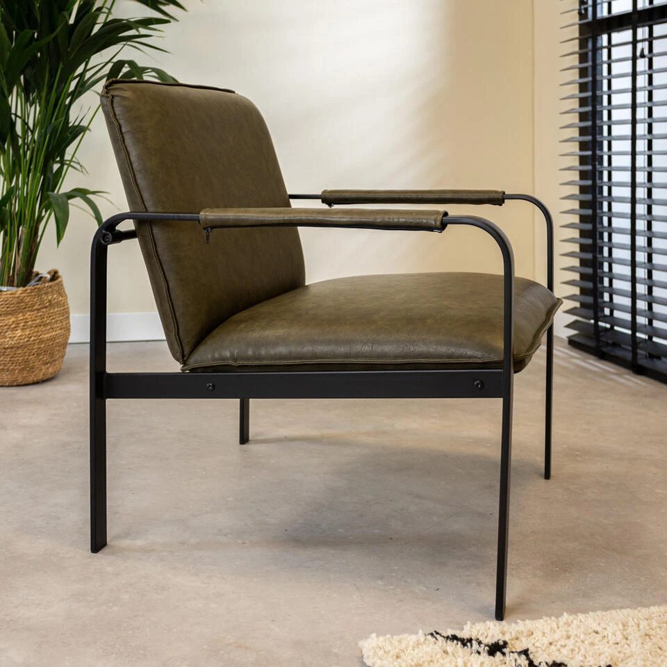 Industriële Fauteuil Mitch Groen - Kunstleder - Groen 4 Industriële Fauteuil Mitch Groen - Kunstleder - Groen - Afbeelding 2