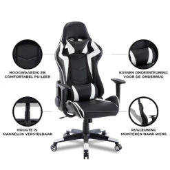Gamestoel Las Vegas - Zwart / Wit - Gaming Stoel - Bureaustoel -Meubelwinkel 1000050265 0103