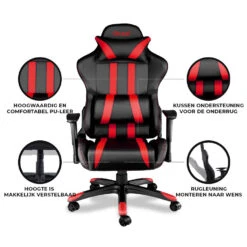 Ocazi Chicago Gaming Stoel - Bureaustoel - Zwart/Rood -Meubelwinkel 1000050275 0103