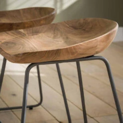 Giga Meubel Houten Krukje - Acaciahout - Naturel - Metalen Frame -Meubelwinkel 1000052107 0102