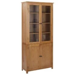 VidaXL Boekenkast Met 4 Deuren 90x35x200 Cm Massief Eikenhout En Glas