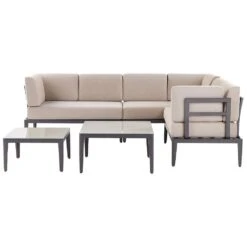 Beliani Loungeset RIMA III - Grijs Aluminium - Beige Kussenset