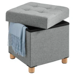 Poef - Opvouwbaar - Met Poten - Stof - 38 Cm - Lichtgrijs