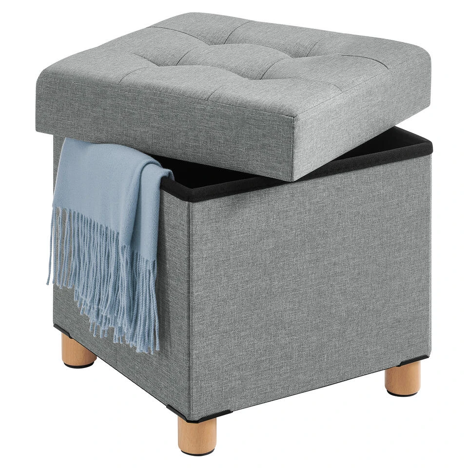 Poef - Opvouwbaar - Met Poten - Stof - 38 Cm - Lichtgrijs 3 Poef - Opvouwbaar - Met Poten - Stof - 38 Cm - Lichtgrijs