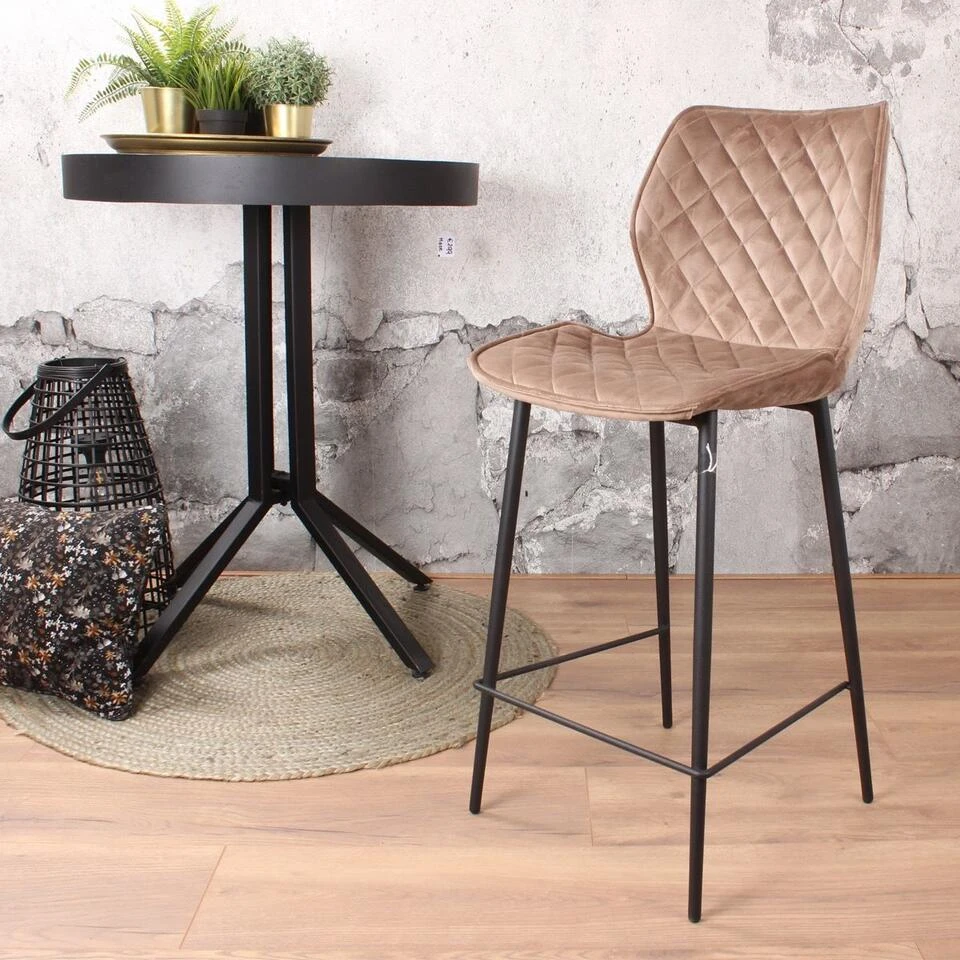 DS4U® Ruby Barkruk Velvet - Stof - Beige 4 DS4U® Ruby Barkruk Velvet - Stof - Beige - Afbeelding 2