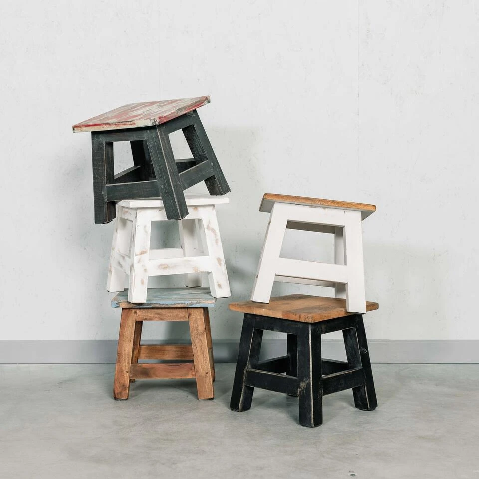 Rootsmann Houten Krukje - Wit - Hout 5 Rootsmann Houten Krukje - Wit - Hout - Afbeelding 3