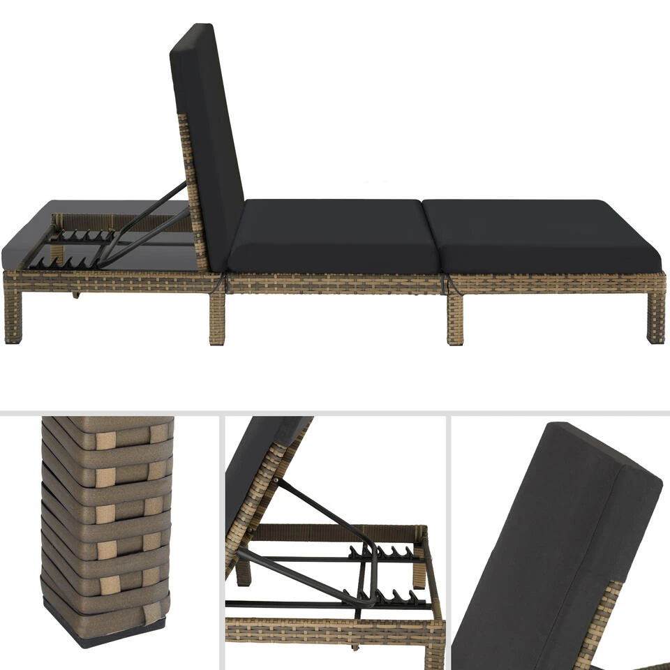 Tectake - Ligstoel Sofia - Wicker Zonnebed - Natuurkleur 4 Tectake - Ligstoel Sofia - Wicker Zonnebed - Natuurkleur - Afbeelding 2