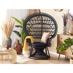 Beliani Fauteuil EMMANUELLE - Zwart Rotan -Meubelwinkel 1000080317 0103