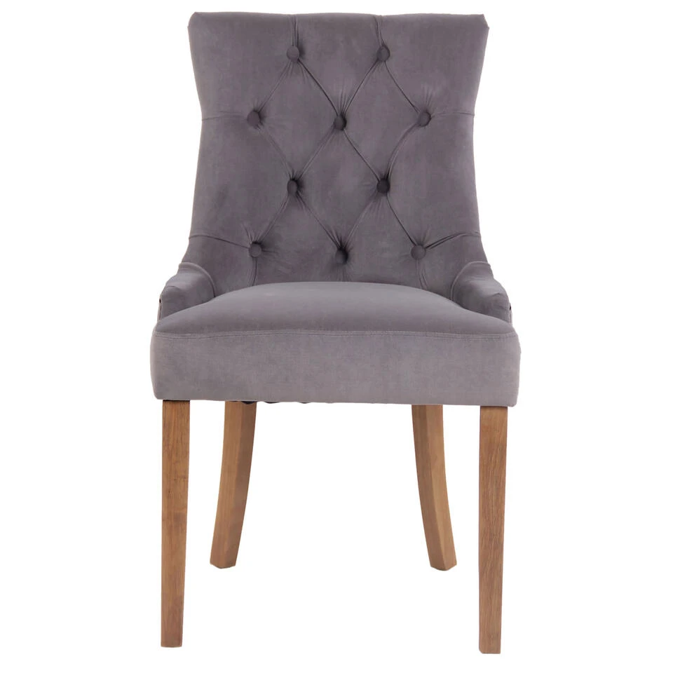 CLP Set Van 4 Eetkamerstoelen Aberdeen Licht Bruin Frame Fluweel Zilverkleurig 4 CLP Set Van 4 Eetkamerstoelen Aberdeen Licht Bruin Frame Fluweel Zilverkleurig - Afbeelding 2