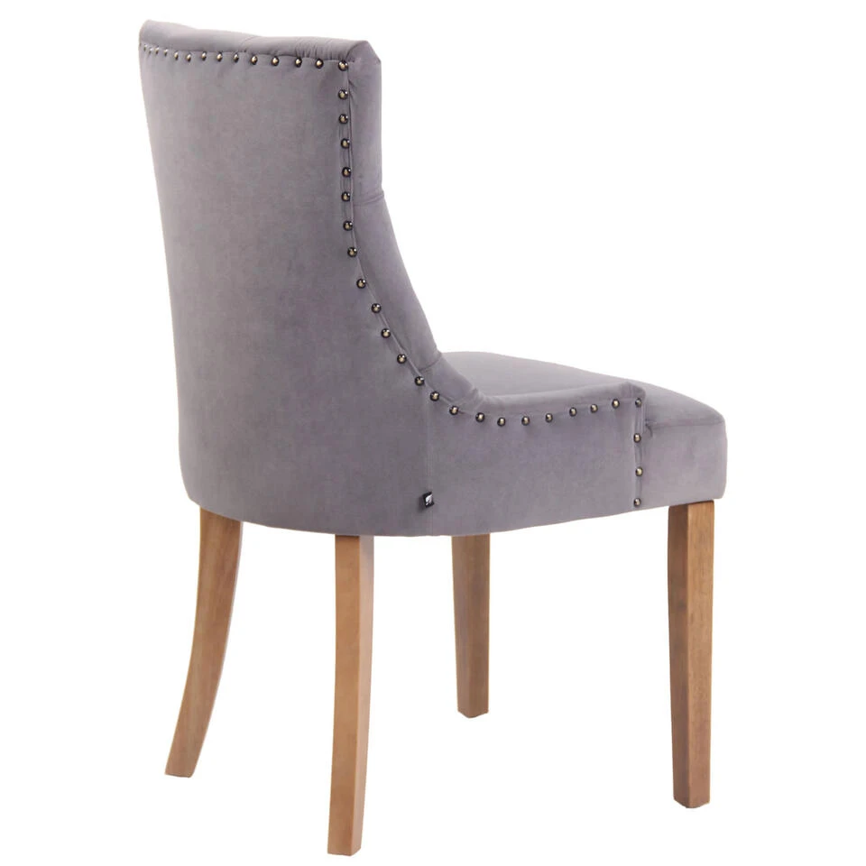 CLP Set Van 4 Eetkamerstoelen Aberdeen Licht Bruin Frame Fluweel Zilverkleurig 6 CLP Set Van 4 Eetkamerstoelen Aberdeen Licht Bruin Frame Fluweel Zilverkleurig - Afbeelding 4