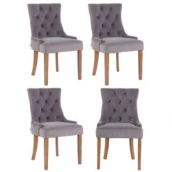 CLP Set Van 4 Eetkamerstoelen Aberdeen Licht Bruin Frame Fluweel Zilverkleurig