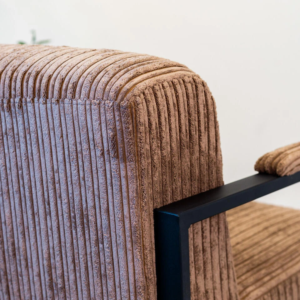 Moderne Fauteuil Madeline Ribstof Bruin - Stof - Grijs 6 Moderne Fauteuil Madeline Ribstof Bruin - Stof - Grijs - Afbeelding 4