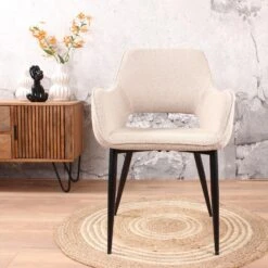 DS4U® Lenon Eetkamerstoel Bouclé - Stof - Taupe -Meubelwinkel 1000096503 0102