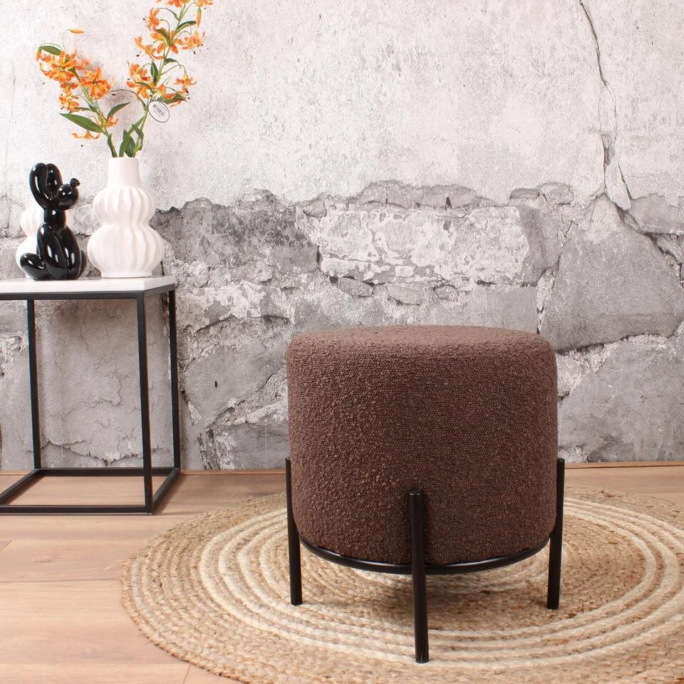 DS4U® Torben Hocker 35x38cm - Stof - Bruin 4 DS4U® Torben Hocker 35x38cm - Stof - Bruin - Afbeelding 2