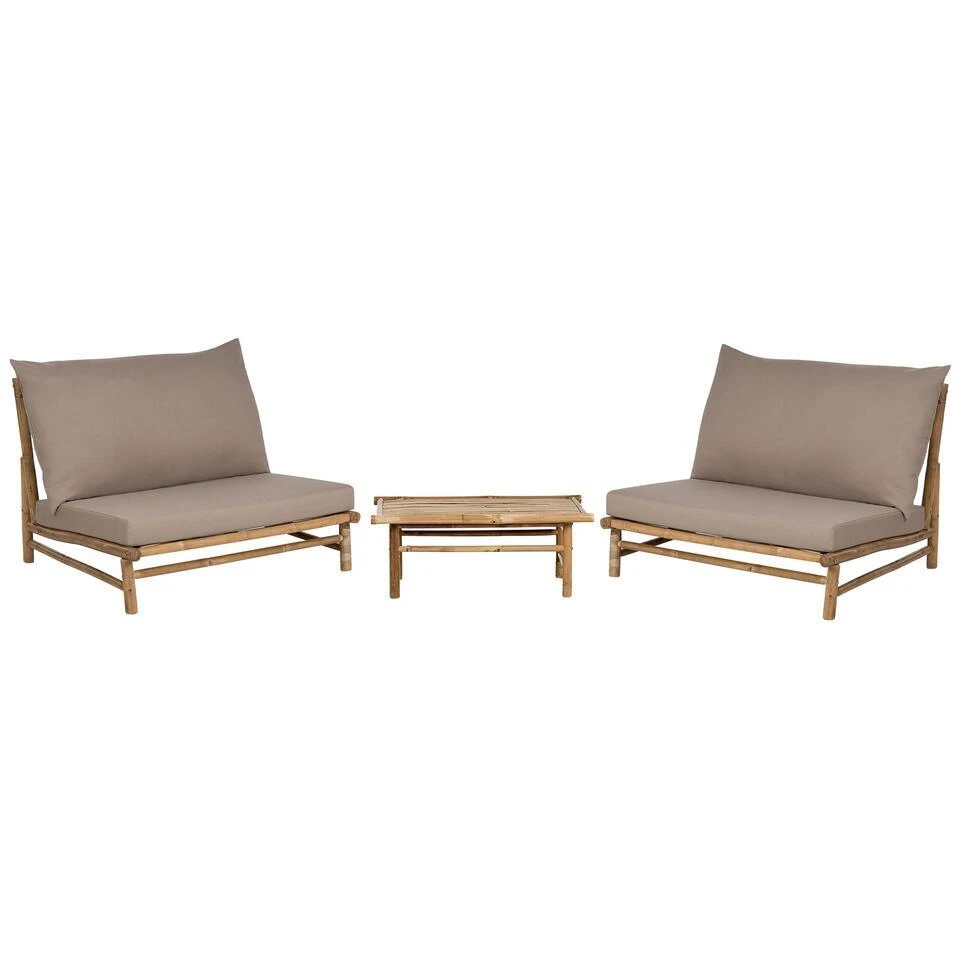 TODI - Loungeset Voor 2 - Lichthout/Taupe- Bamboe 3 TODI - Loungeset Voor 2 - Lichthout/Taupe- Bamboe