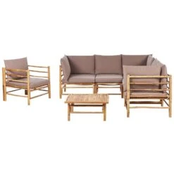 CERRETO - Loungeset 6-zits Hoekbank - Taupe - Bamboehout