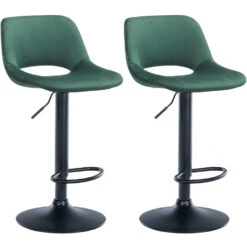 CLP Set Van 2 Barkruk Camden Mat Zwart Frame - Fluweel - Groen