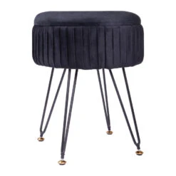 QUVIO Ronde Zitkrukje - Fluweel - Met Opbergruimte - Ø32 Cm - Zwart