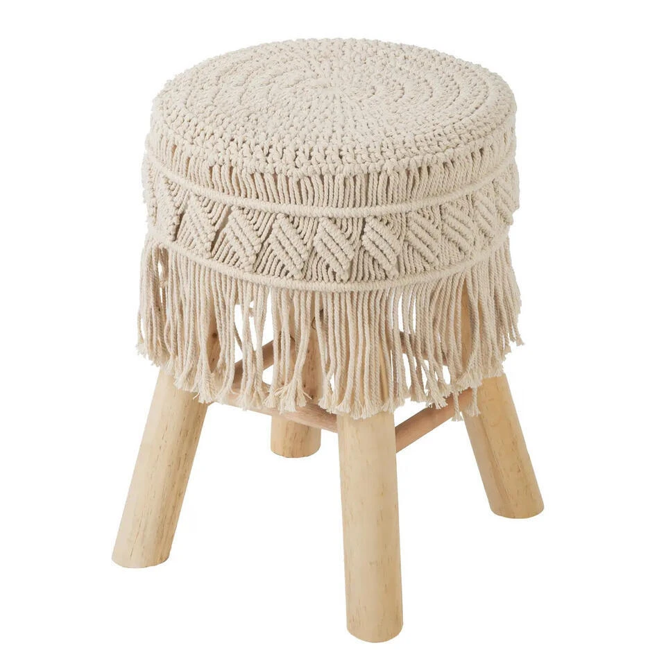 Atmosphera Bijzet Krukje Model Macrame - Naturel - H42 Cm 3 Atmosphera Bijzet Krukje Model Macrame - Naturel - H42 Cm