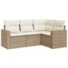VidaXL - Loungeset - Beige - Poly Rattan - 4 Stuks - Met Kussens -Meubelwinkel 1000161930