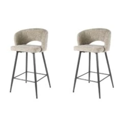 Hoyz Collection - Barstoel Boucle Salon - Tissee Cargo Zandkleur - Set Van 2