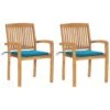 VidaXL - Tuinstoelen Met Blauwe Kussens - Massief Teakhout - 2 Stuks -Meubelwinkel 1000172482