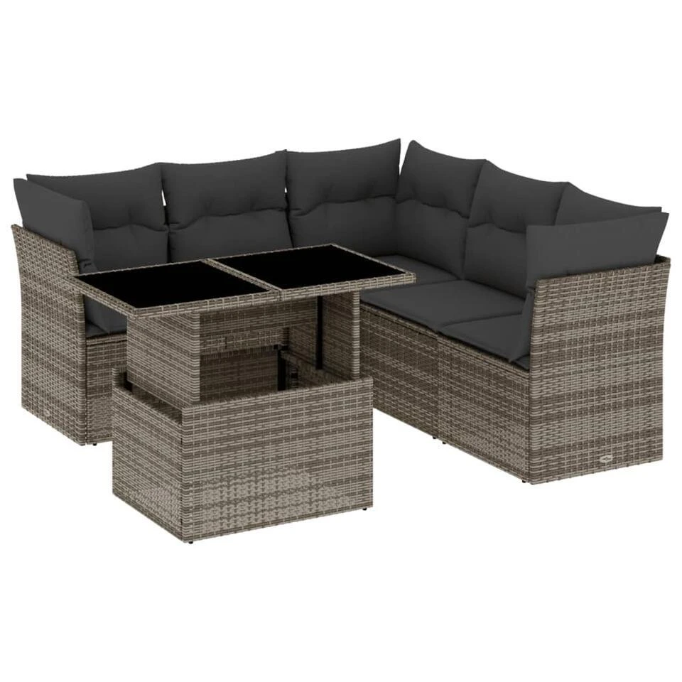 VidaXL 6-delige Loungeset Voor 5 Met Kussens & Verstelbaar Salontafel - Gris 3 VidaXL 6-delige Loungeset Voor 5 Met Kussens & Verstelbaar Salontafel - Gris