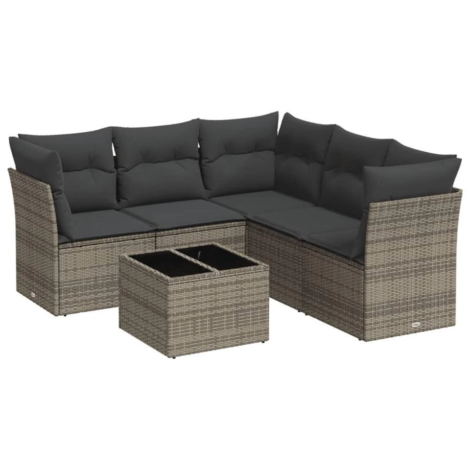 VidaXL Loungeset Met Kussens En Tuintafel Voor 5 Personen - Grijs - Poly Rattan 3 VidaXL Loungeset Met Kussens En Tuintafel Voor 5 Personen - Grijs - Poly Rattan