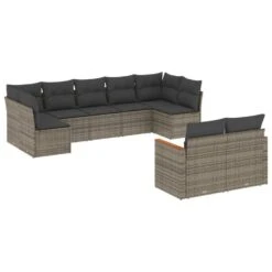 VidaXL 9-delige Loungeset Met Kussens - Grijs - Poly Rattan - Grijs