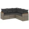 VidaXL 5-zits Loungebank Met Kussens En Armsteun - Grijs - Poly Rattan