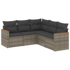 VidaXL 5-zits Loungebank Met Kussens En Armsteun - Grijs - Poly Rattan