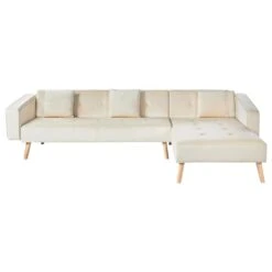 VADSO - Hoekslaapbank - Lichtbeige - Linkszijdig - Fluweel