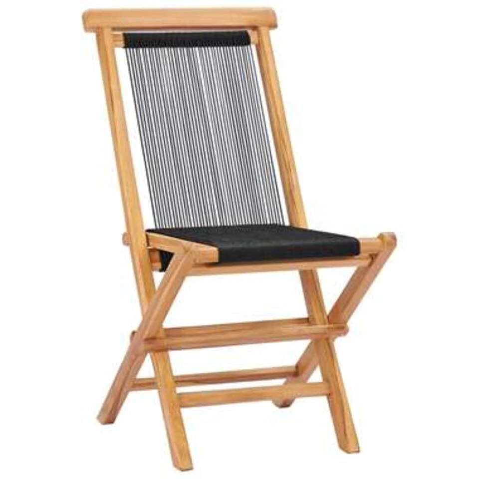 VidaXL Tuinstoelen Inklapbaar 2 St Massief Teakhout En Touw 4 VidaXL Tuinstoelen Inklapbaar 2 St Massief Teakhout En Touw - Afbeelding 2