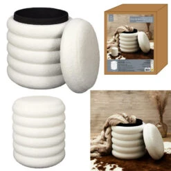 Home Deco Factory Poef/krukje - Boucle - Wit - D37 X H44 Cm -Meubelwinkel 13c26dcf9abd402e9f6becede566e6b7