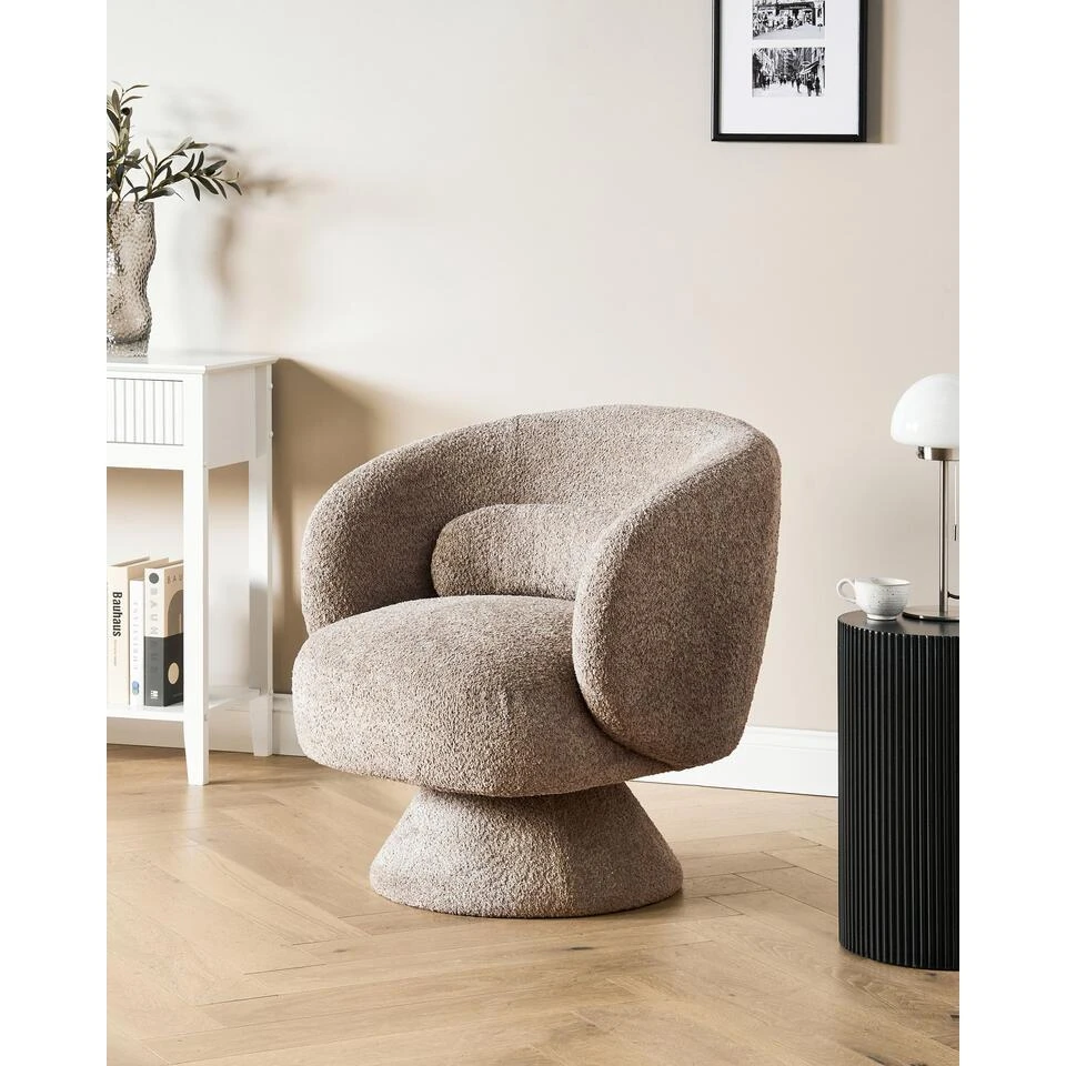 LIEKSA - Fauteuil - Beige - Bouclé 4 LIEKSA - Fauteuil - Beige - Bouclé - Afbeelding 2