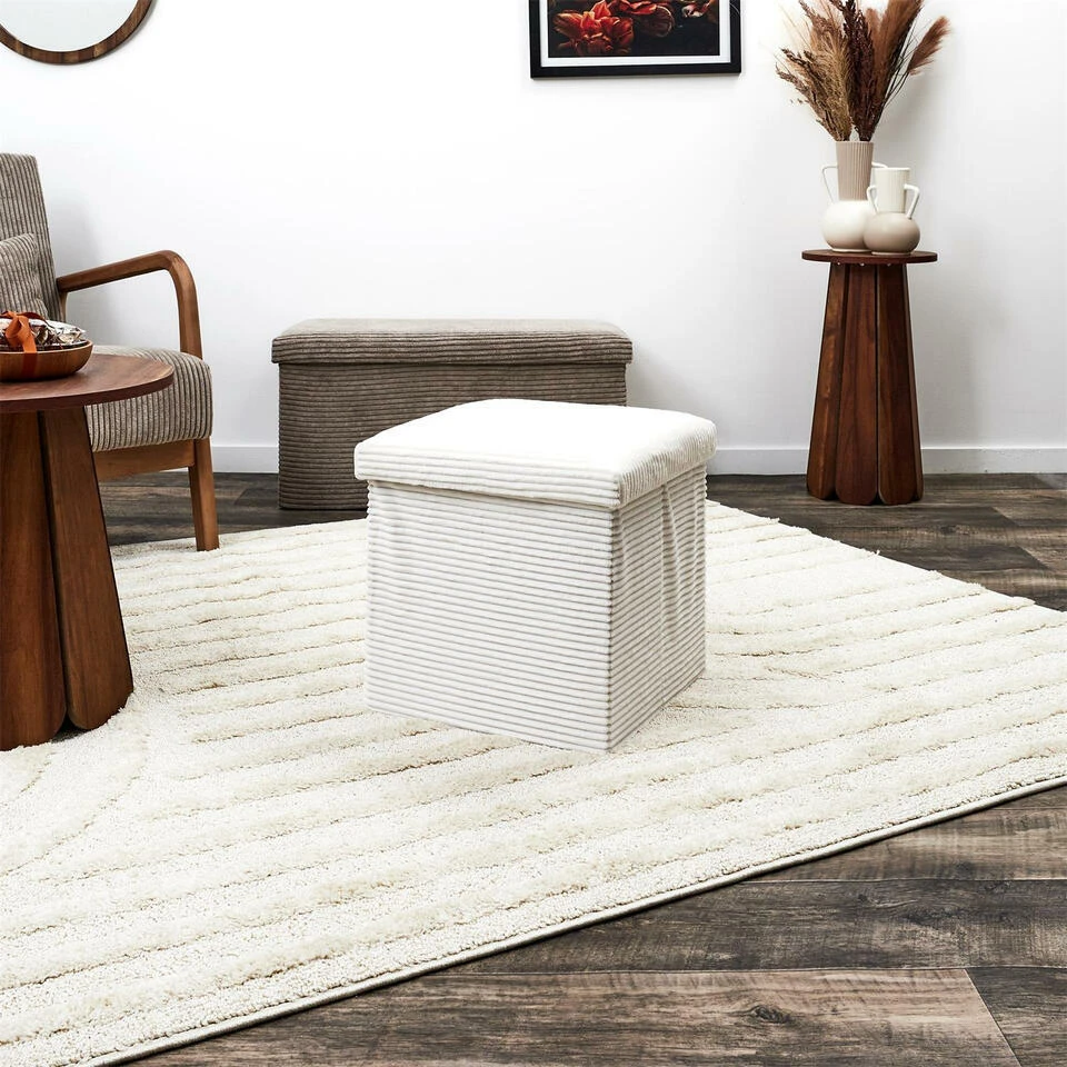 Home Deco Factory Poefje - Opbergbox - Rib - Wit - 38 X 38cm 9 Home Deco Factory Poefje - Opbergbox - Rib - Wit - 38 X 38cm - Afbeelding 7