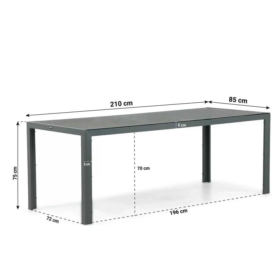 Dining Tuintafel Rechthoekig 210 X 85 Cm Aluminium Grijs Venustas 4 Dining Tuintafel Rechthoekig 210 X 85 Cm Aluminium Grijs Venustas - Afbeelding 2