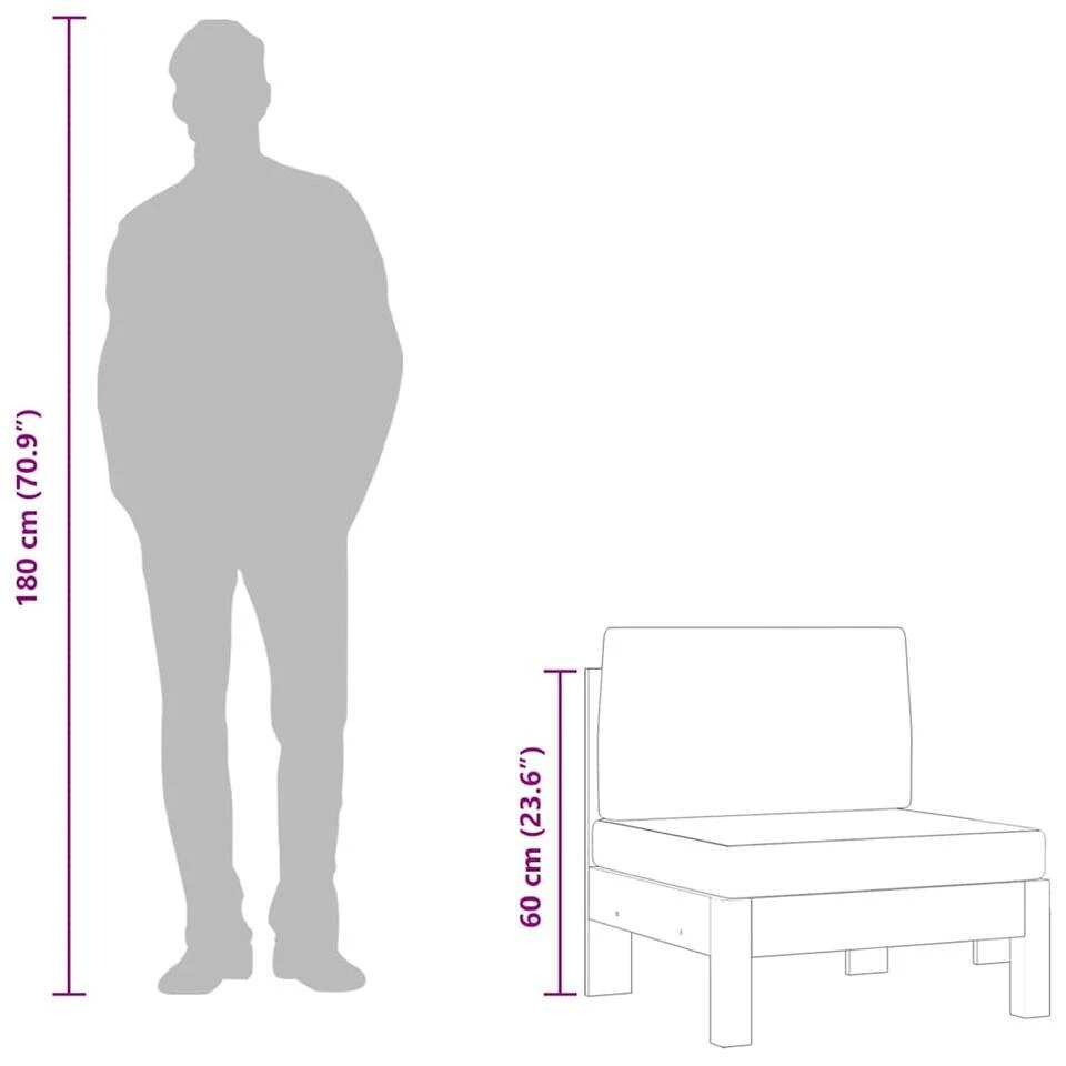 VidaXL - Middenbanken - Grijs - Acaciahout - 2 Stuks - Met Kussens 9 VidaXL - Middenbanken - Grijs - Acaciahout - 2 Stuks - Met Kussens - Afbeelding 7