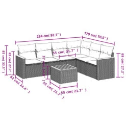 VidaXL 7-delige Loungeset Voor 6 Met Kussens & Salontafel - Grijs - Poly Rattan -Meubelwinkel 2231fcfb133b4332b72ec2a88b768a82