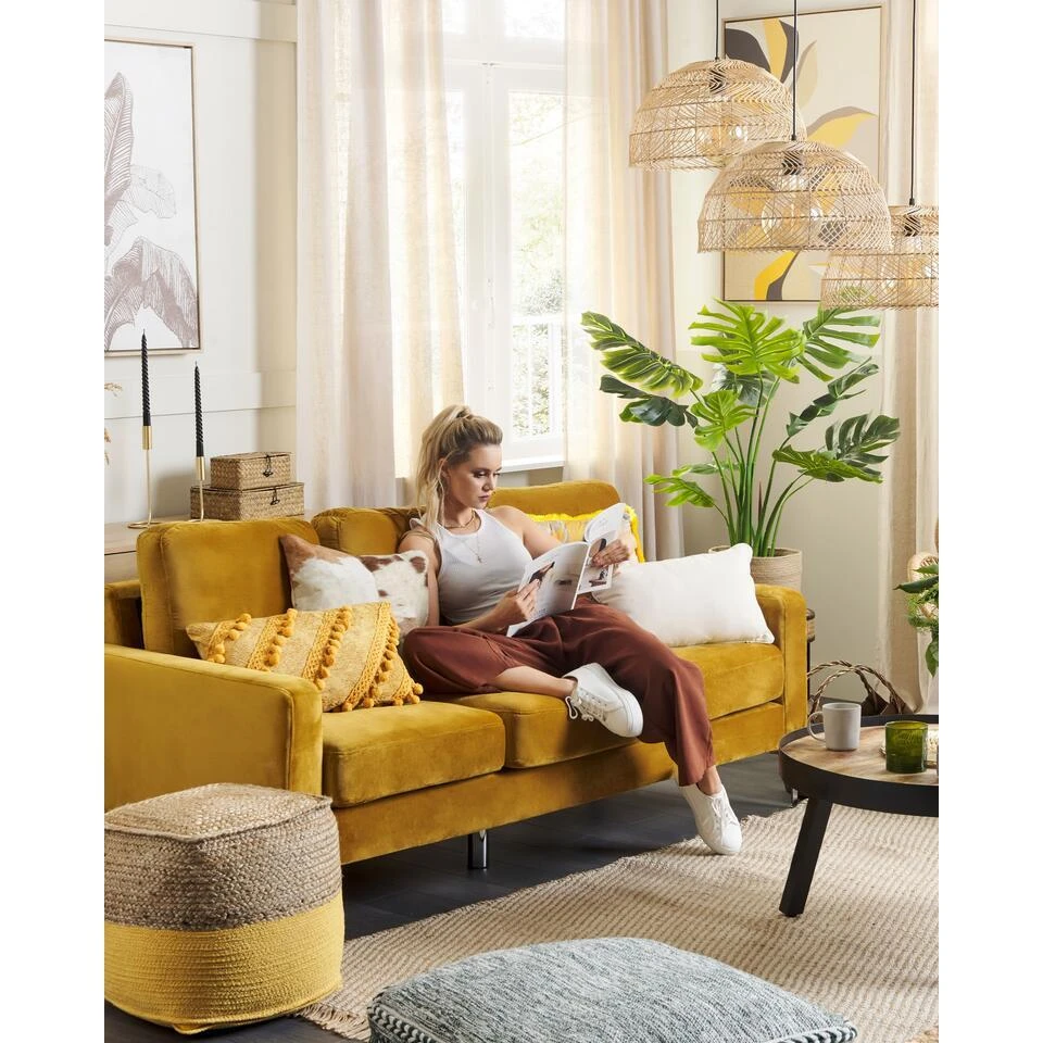 Beliani Poef BIRCH - Groen Katoen 6 Beliani Poef BIRCH - Groen Katoen - Afbeelding 4